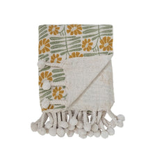 Woven Printed Throw Blanket With Flowers