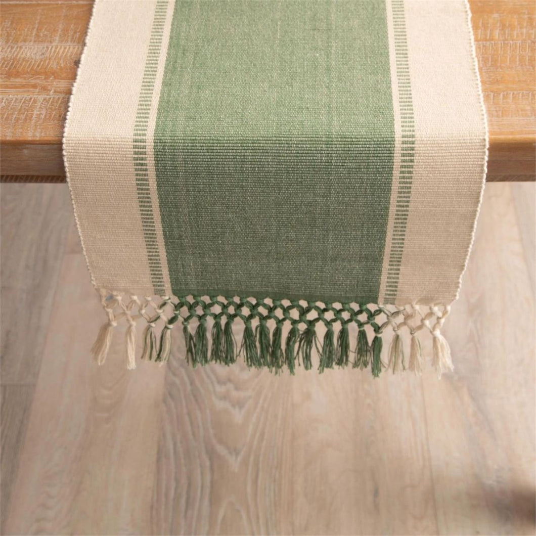 Woven Table Runner - Green & Natural Colors