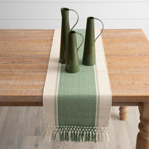 Woven Table Runner - Green & Natural Colors